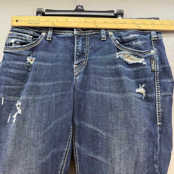 Silver Jeans Women's 30x22.5 (10) Dark Blue Suki Capris Distressed Preppy Summer - Picture 9 of 13